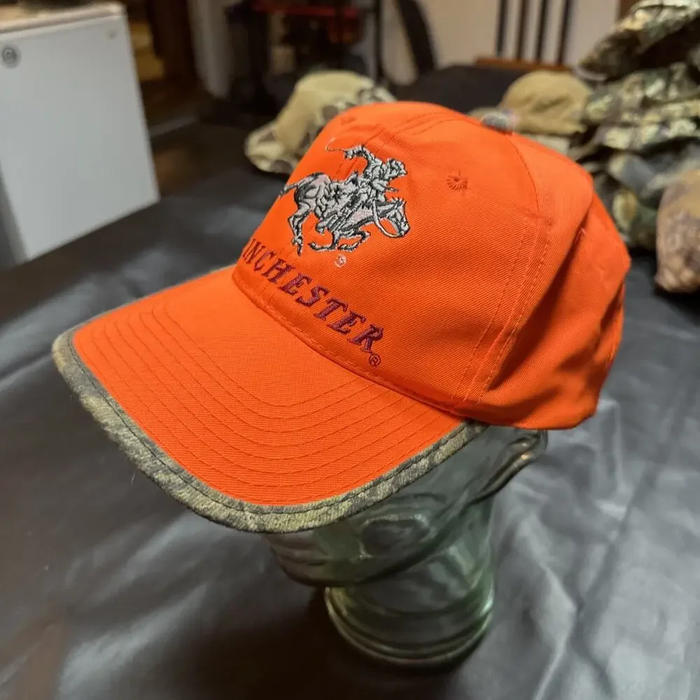 Vintage Orange Winchester Hunter Shooter Strapback Baseball Hat Cap Embroidered